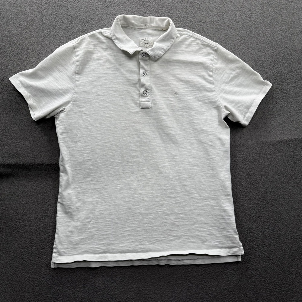 Rag & Bone Polo Shirt Mens Medium White Slub Cotton Short Sleeve Casual Top